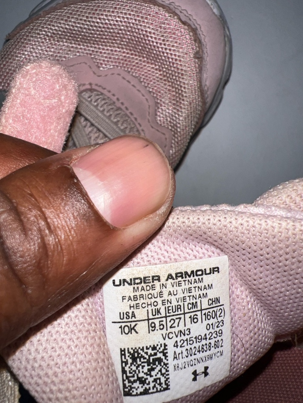 Under Armour Kids Pink and White Hook-and-Loop Sneakers size 10 - Picture 6 of 6
